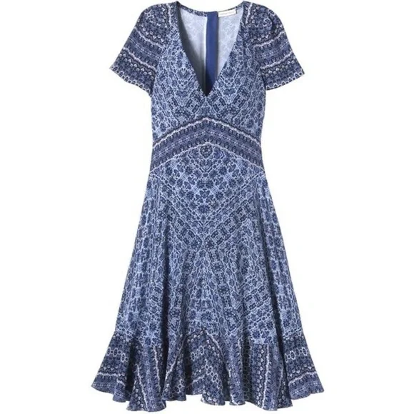 Rebecca Taylor Short Sleeve Tangier Paisley Dress Size 2 100% Silk - Picture 1 of 7